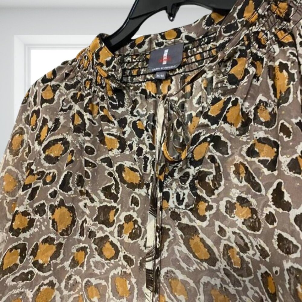 i Jeans by Buffalo Animal Print Sheer Gold Fleck Blouse Top Medium Flowy Boho - Picture 6 of 16